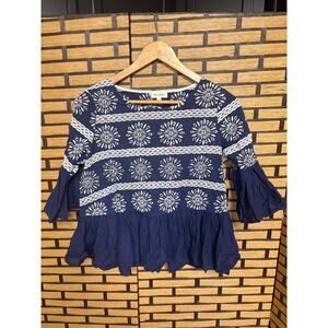 Velzera Blue Embroidered Top‎ Size Small